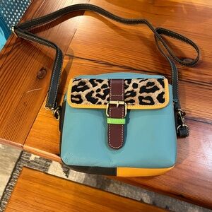 Myra Bag Blue and Yellow Crossbody with Leopard Accent